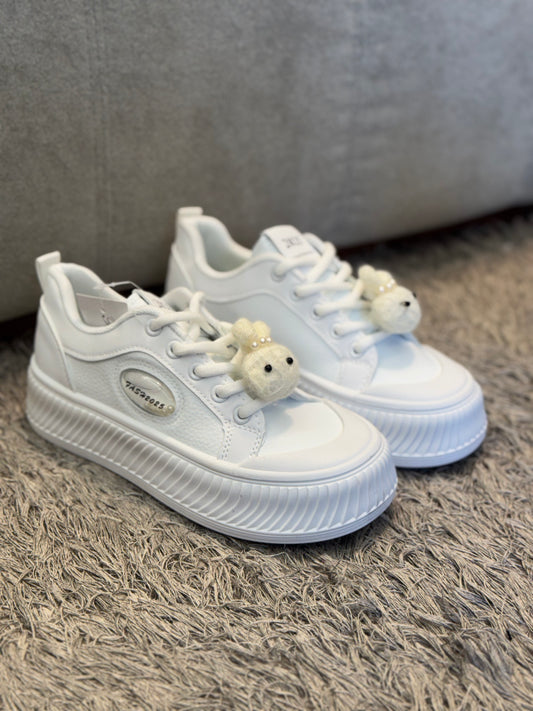 Baskets Blanches avec Détail Ours en Peluche